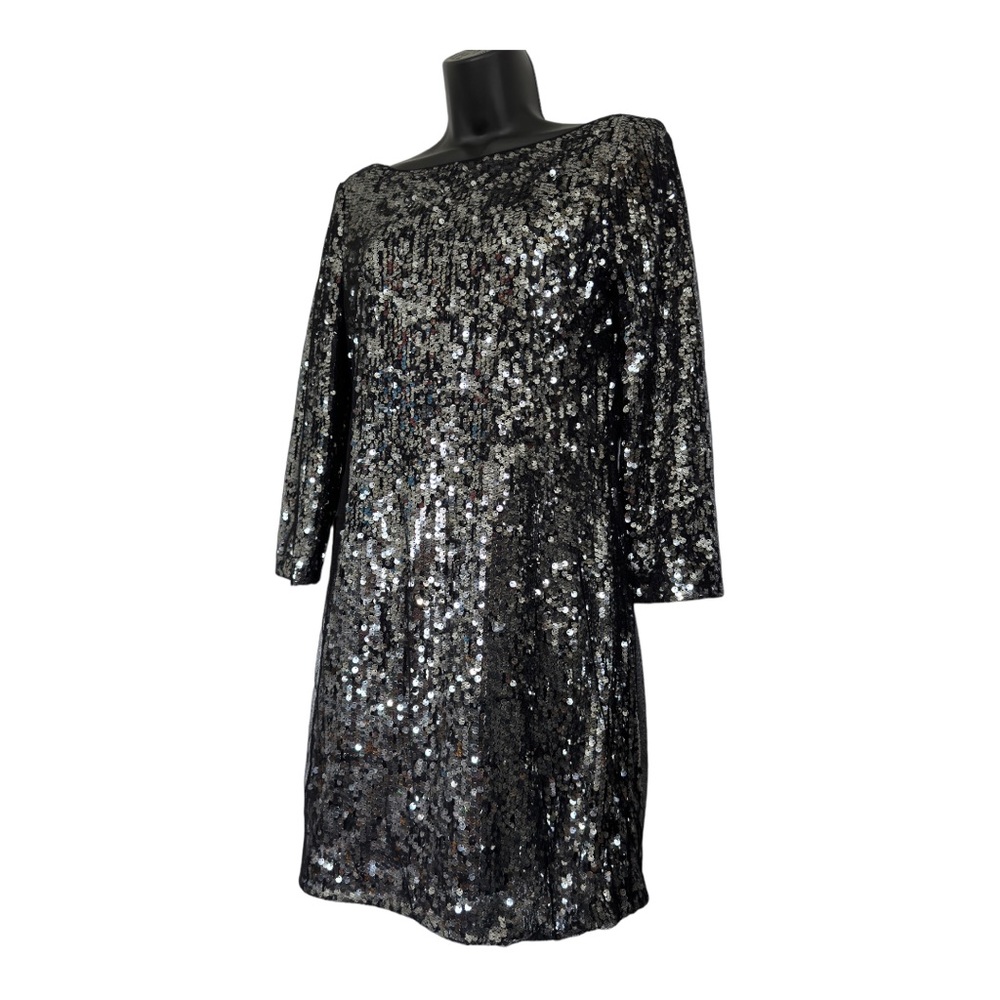 Tahari Black Silver Sequined Dress Size 4